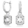 Una Drop Earrings Octagon Cut, White, Rhodium Plated