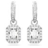 Una Drop Earrings Octagon Cut, White, Rhodium Plated