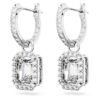 Una Drop Earrings Octagon Cut, White, Rhodium Plated