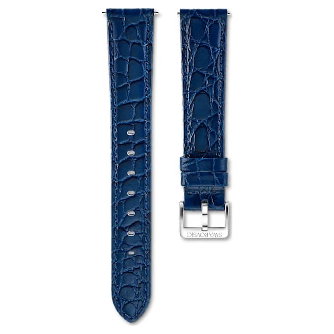 Watch Strap 16 Mm (0.63″) Width, Leather with Stitching, Blue, Stainless Steel Watch Strap 16 Mm (0.63″) Width, Leather with Stitching, Blue, Stainless Steel