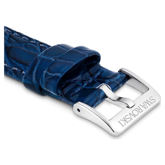 Watch Strap 16 Mm (0.63″) Width, Leather with Stitching, Blue, Stainless Steel Watch Strap 16 Mm (0.63″) Width, Leather with Stitching, Blue, Stainless Steel