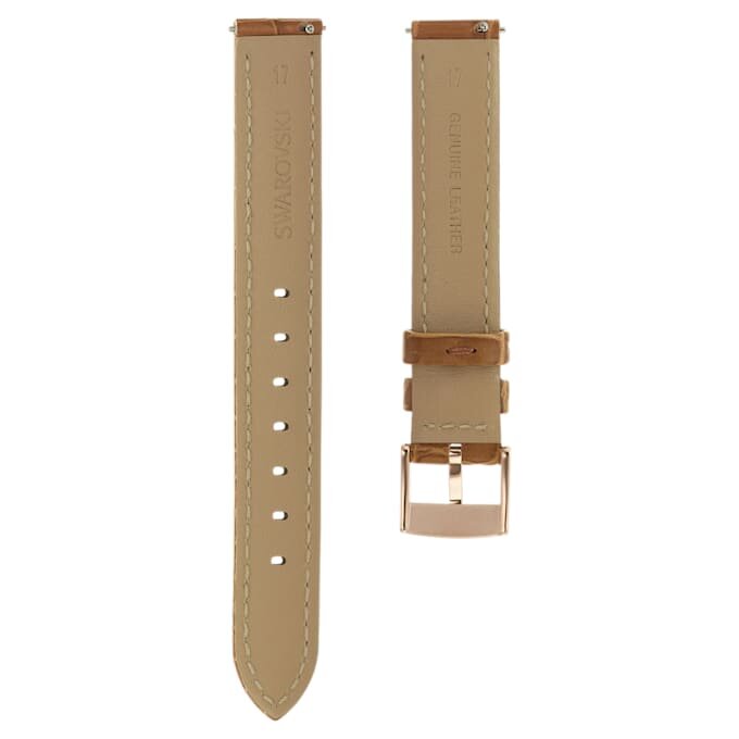 Watch Strap 17 Mm (0.67″) Width, Leather with Stitching, Brown, Rose Gold-Tone Finish Watch Strap 17 Mm (0.67″) Width, Leather with Stitching, Brown, Rose Gold-Tone Finish